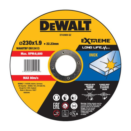 DISCO DE CORTE DEWALT DT43909-QZ PLANO INOX 230mm