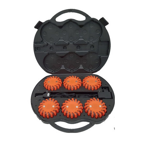 Maleta de 6 balizas de señalización LED color naranja