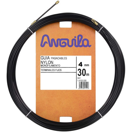 GUIA ANGUILA DE NYLON MACIZO MONOFILAMENTO TERMINALES FIJOS 30 Metros 4 mm NEGRO