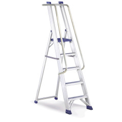 ESCALERA DE TIJERA PELDAÑO ANCHO PORTAHERRAMIENTAS Y BARANDILLA 6 PELDAÑOS (ALUMINIO)