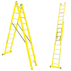 ESCALERA COMBINADA DE 2 TRAMOS Y TIJERA DE FIBRA - Altura tijera 2,85m, desplegada 5,00m