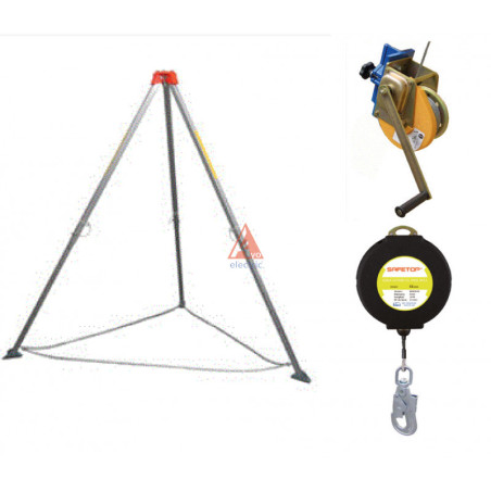 CONJUNTO TRÍPODE + TORNO + ANTICAIDAS 20 METROS SAFETOP