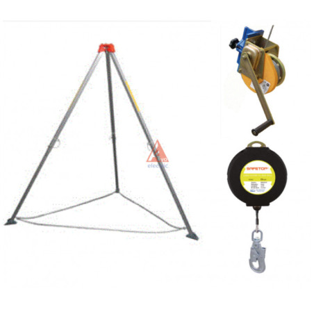 CONJUNTO TRÍPODE + TORNO + ANTICAIDAS 10 METROS SAFETOP