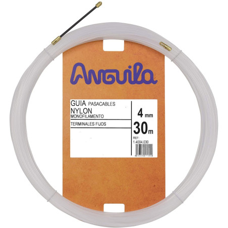 GUIA ANGUILA DE NYLON MACIZO MONOFILAMENTO TERMINALES FIJOS 30 Metros 4 mm NATURAL