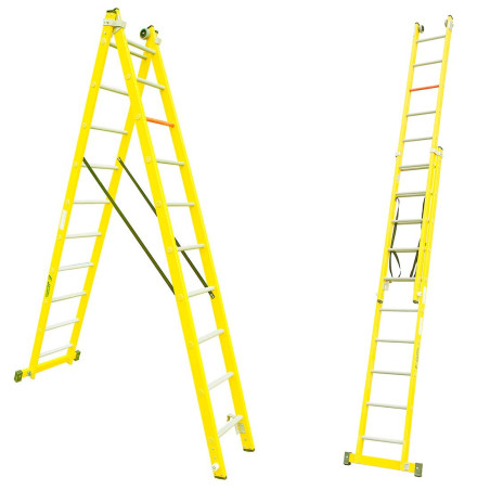 ESCALERA COMBINADA DE 2 TRAMOS Y TIJERA DE FIBRA - Altura tijera 2.60m, desplegada 4.40m