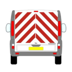 Vinilo de 920x1700mm reflexivo RA2 para puerta trasera de furgonetas con fondo blanco y bandas rojas